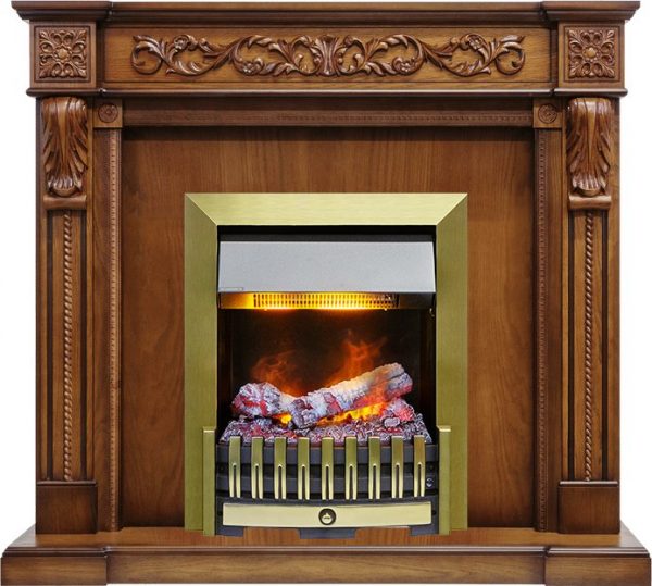 Деревянные каминокомплекты Dimplex Каминокомплект Neapol - Дуб антик с очагом Danville Antique Brass FB2