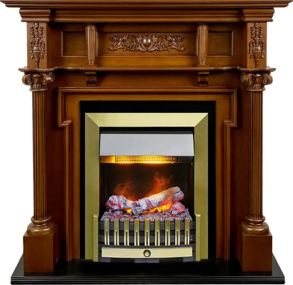 Деревянные каминокомплекты Dimplex Каминокомплект Oxford - Орех с очагом Danville Antique Brass FB2