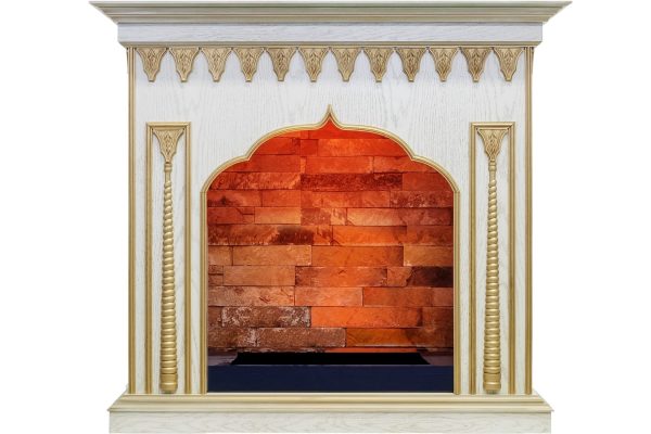 Деревянные каминокомплекты Dimplex Каминокомплект Abu-Dabi - Белый дуб, патина золото с очагом Cassette 600 NH — изображение 2