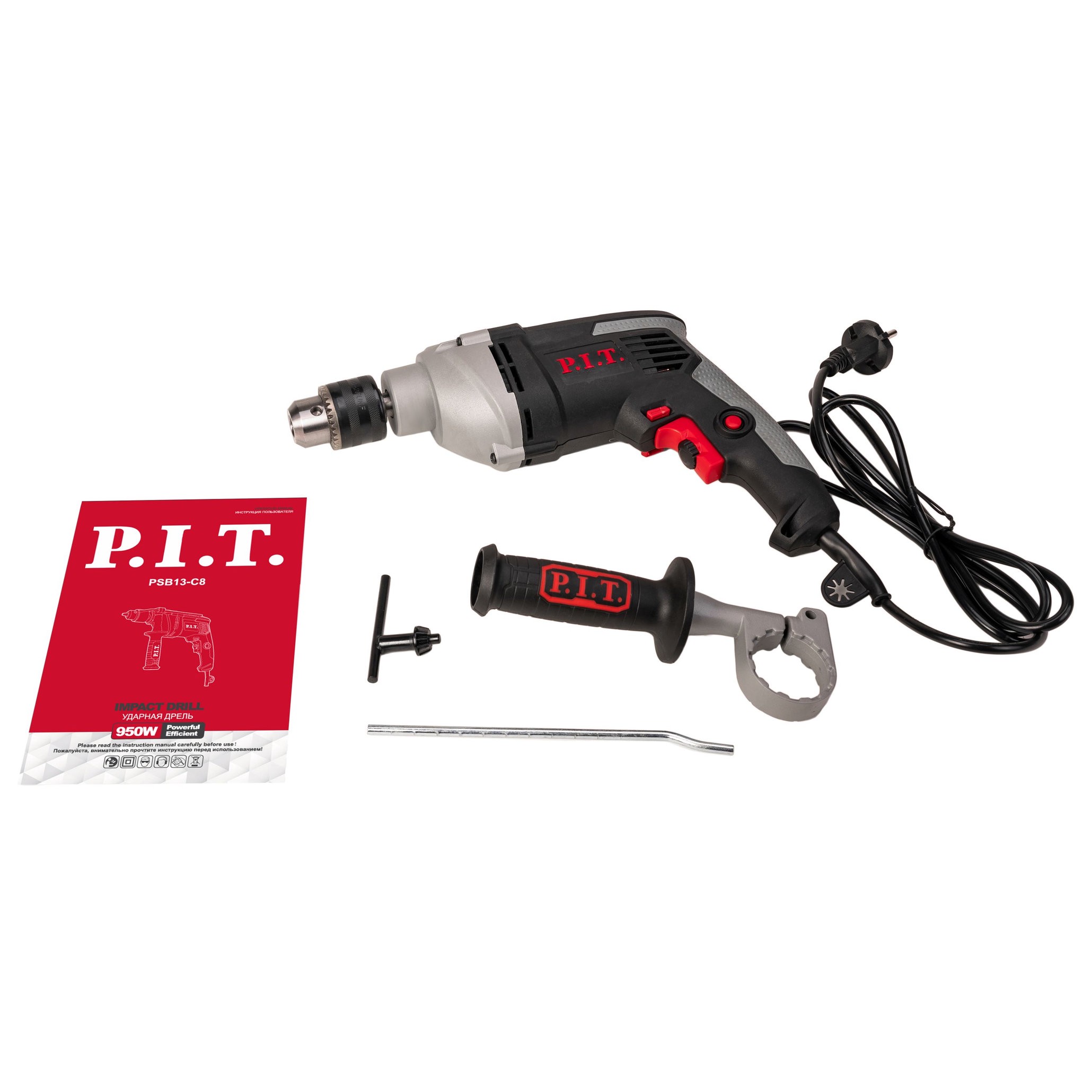 Дрель PIT ударная PSB13-C8 (950Вт, мет. корпус редуктора, 0-3000 об/мин, ключевой патрон 13мм) — изображение 5