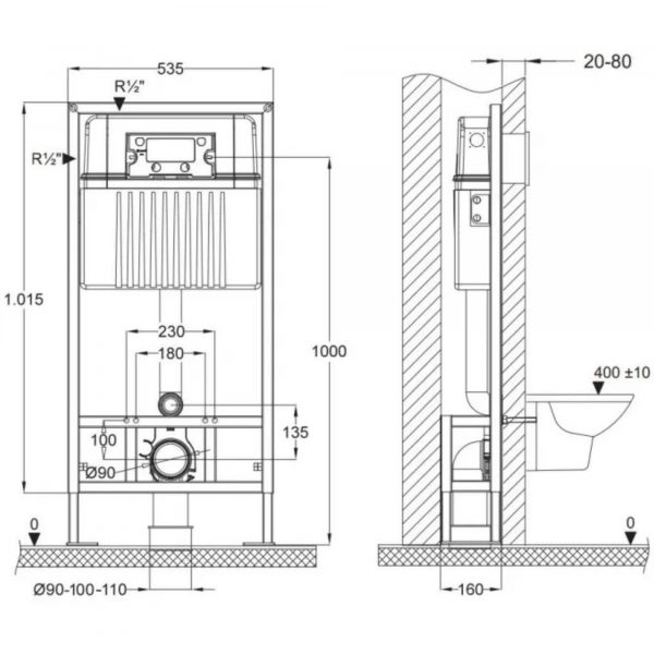 Инсталляция для унитаза BETTOSERB sava free standing, клавиша смыва twin хром матовый — изображение 3