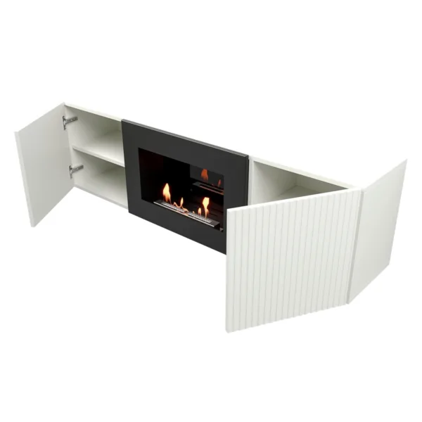 Каминокомплект: Тумба с биокамином Firelight BFP/P-1400L белая+набор керамических дров ель — изображение 3