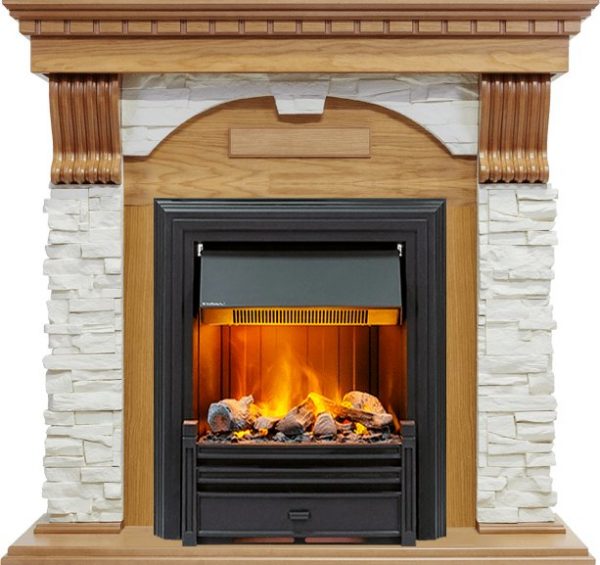Каминокомплекты из камня Dimplex Каминокомплект Dublin - Дуб / Сланец белый с очагом Brookline Black