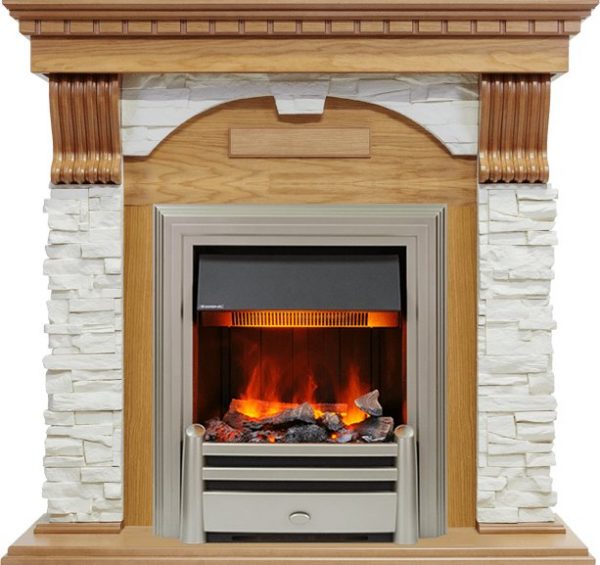 Каминокомплекты из камня Dimplex Каминокомплект Dublin - Дуб / Сланец белый с очагом Chesford