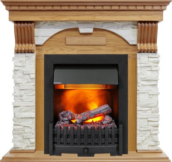 Каминокомплекты из камня Dimplex Каминокомплект Dublin - Дуб / Сланец белый с очагом Danville Black FB2