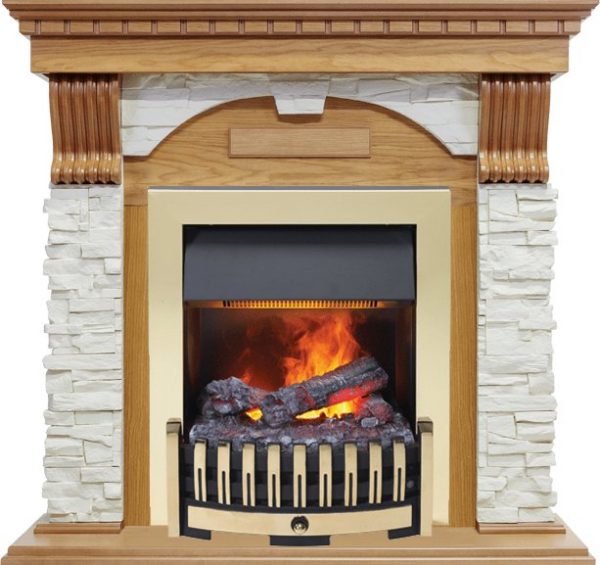 Каминокомплекты из камня Dimplex Каминокомплект Dublin - Дуб / Сланец белый с очагом Danville Brass FB2