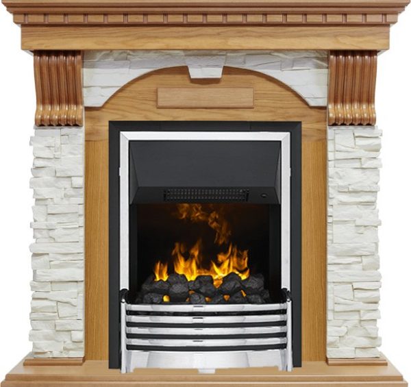 Каминокомплекты из камня Dimplex Каминокомплект Dublin - Дуб / Сланец белый с очагом Flagstaff