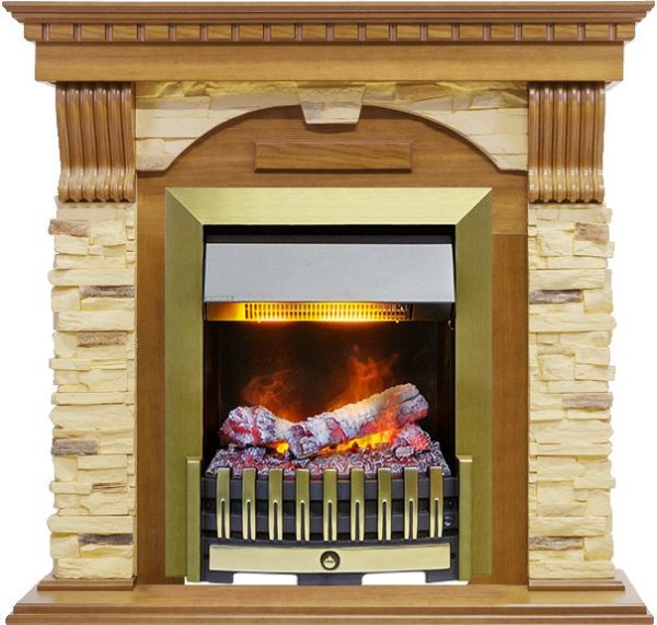 Каминокомплекты из камня Dimplex Каминокомплект Dublin - Дуб / Сланец с очагом Danville Antique Brass FB2