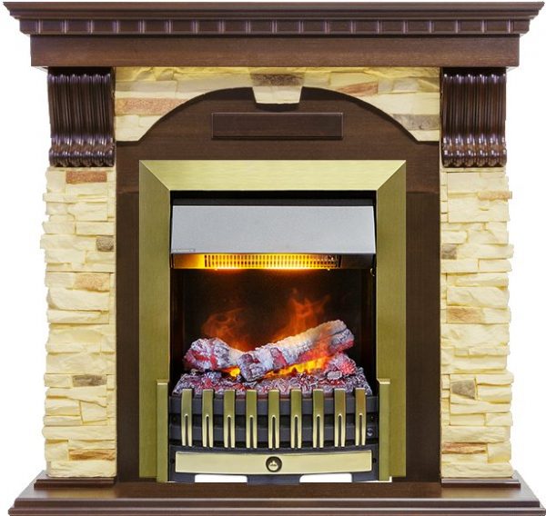 Каминокомплекты из камня Dimplex Каминокомплект Dublin - Темный дуб / Сланец с очагом Danville Antique Brass FB2