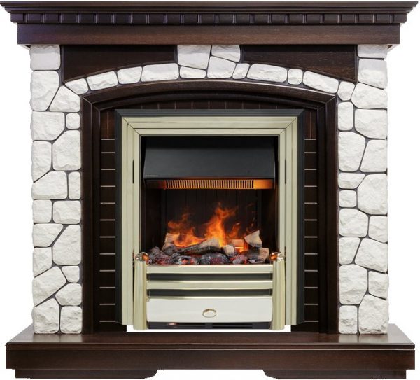 Каминокомплекты из камня Dimplex Каминокомплект Glasgow - Темный дуб / Белый с очагом Cavendish