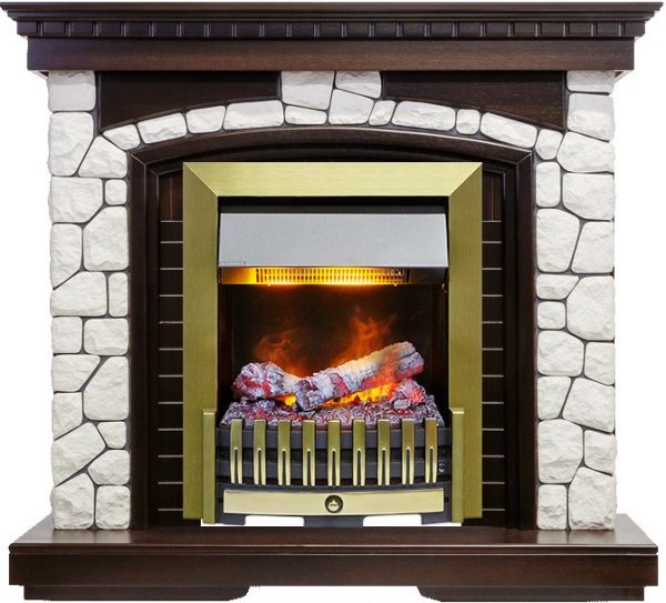 Каминокомплекты из камня Dimplex Каминокомплект Glasgow - Темный дуб / Белый с очагом Danville Antique Brass FB2