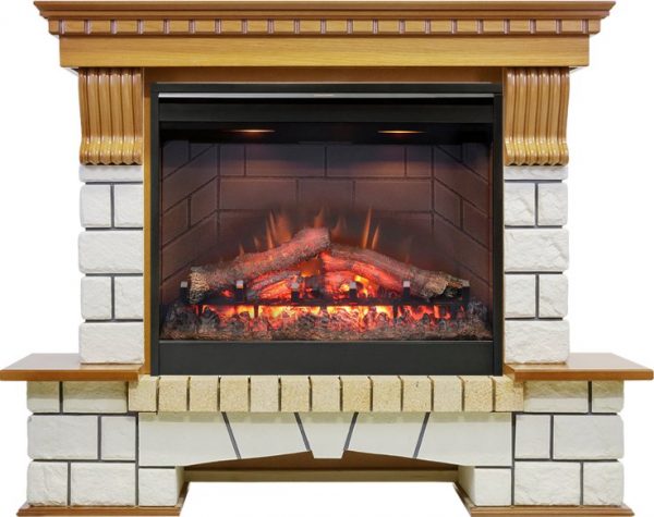 Каминокомплекты из камня Dimplex Каминокомплект Pierre Luxe - Дуб / Белый с очагом Symphony 26'' DF2608-INT