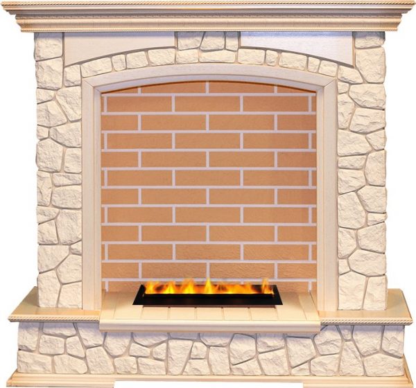 Каминокомплекты из камня Dimplex Каминокомплект Preston - Слоновая кость с патиной / Кирпич с очагом Cassette 400 LNH-INT PS (без дров)