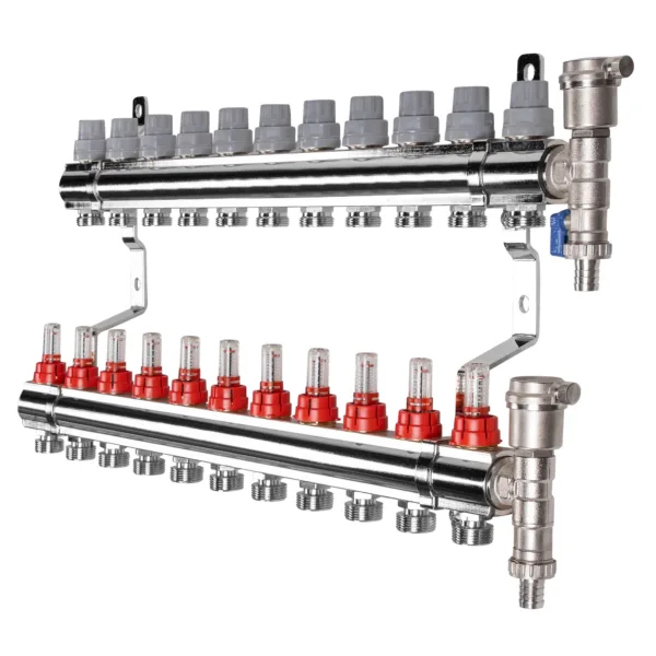 Коллектор латунный в сборе с расходомерами Royal Thermo 1quot; ВР-3/4quot; НР