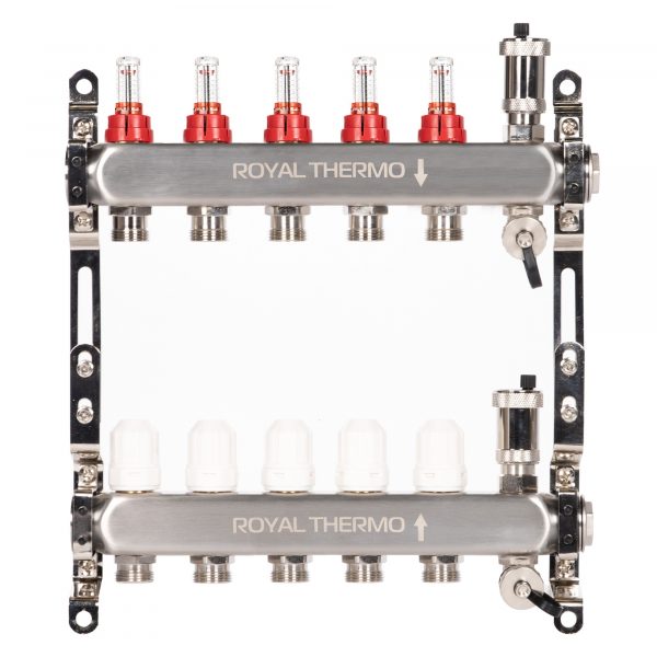 Коллектор Royal Thermo нерж. в сборе с расходомерами 1quot; ВР-3/4quot; НР с автомат. воздухоотвод-ми 5 вых. — изображение 2