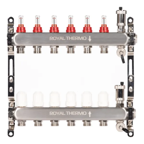 Коллектор Royal Thermo нерж. в сборе с расходомерами 1quot; ВР-3/4quot; НР с автомат. воздухоотвод-ми 6 вых. — изображение 2