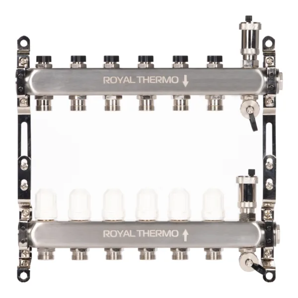 Коллектор Royal Thermo нерж. в сборе универсальный 1quot; ВР-3/4quot; НР с автомат. воздухоотвод-ми 6 вых. — изображение 2