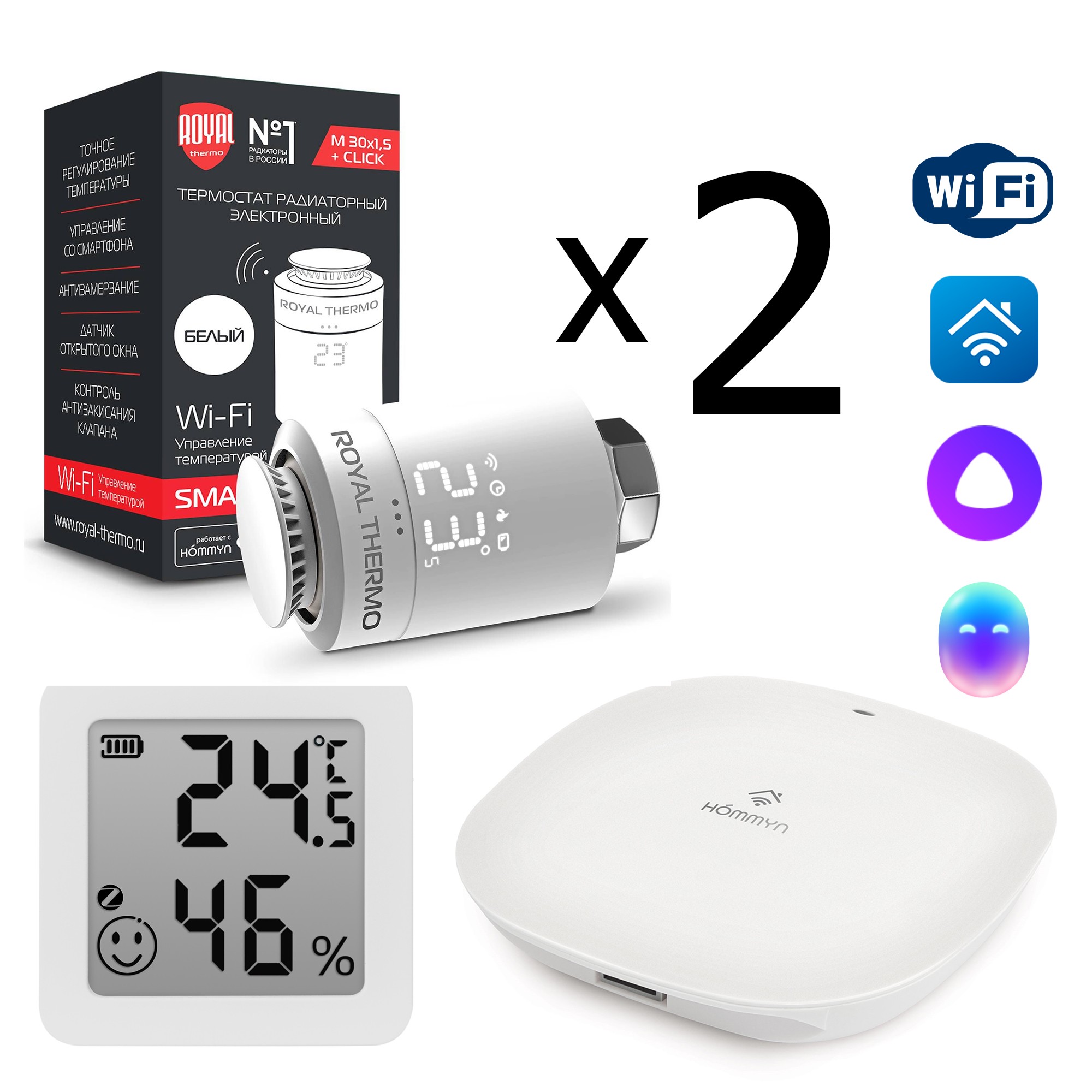 Комплект управления Royal Thermo для 2 радиаторов по Wi-Fi Smart Heat HH-01/THS30ZB