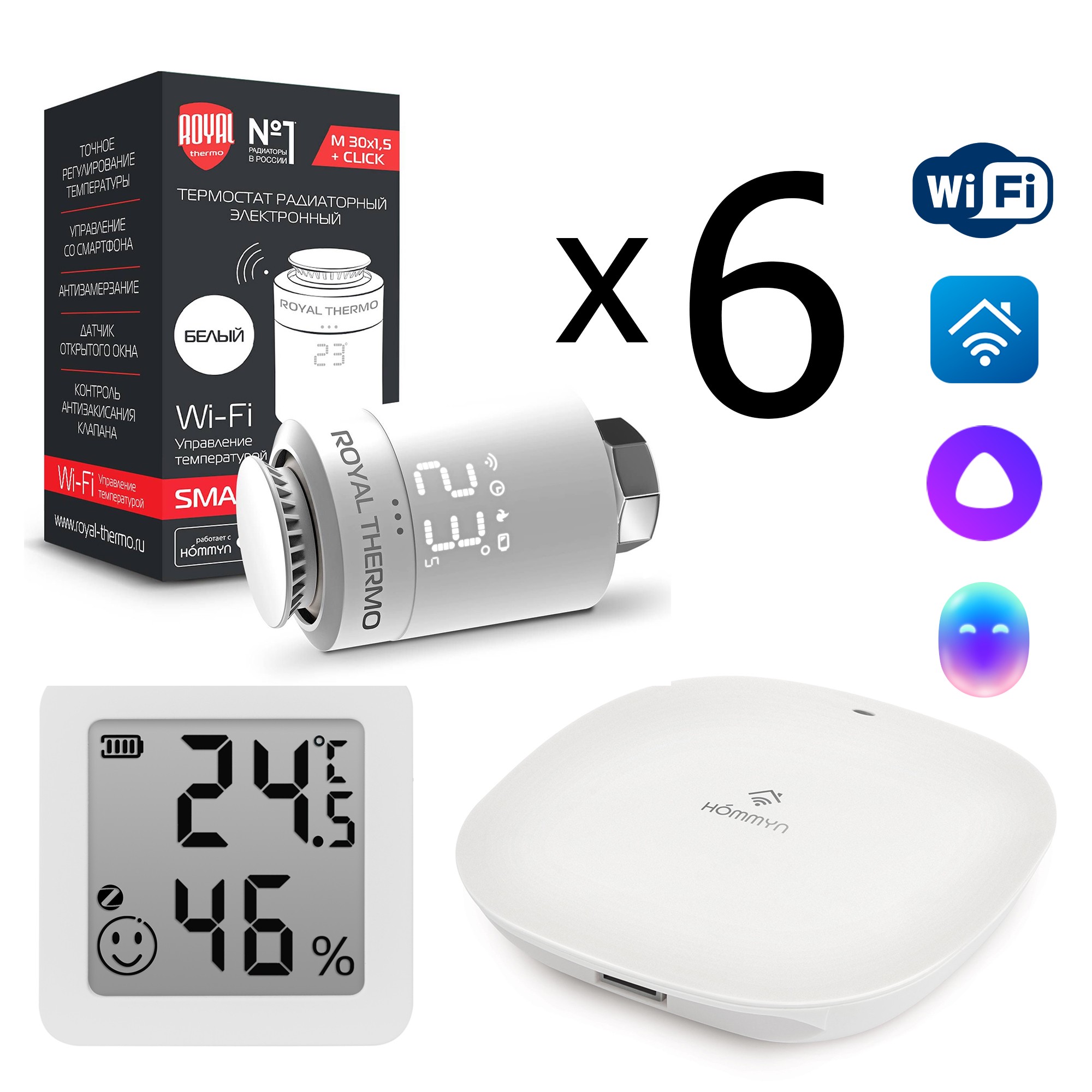 Комплект управления Royal Thermo для 6 радиаторов по Wi-Fi Smart Heat HH-01/THS30ZB