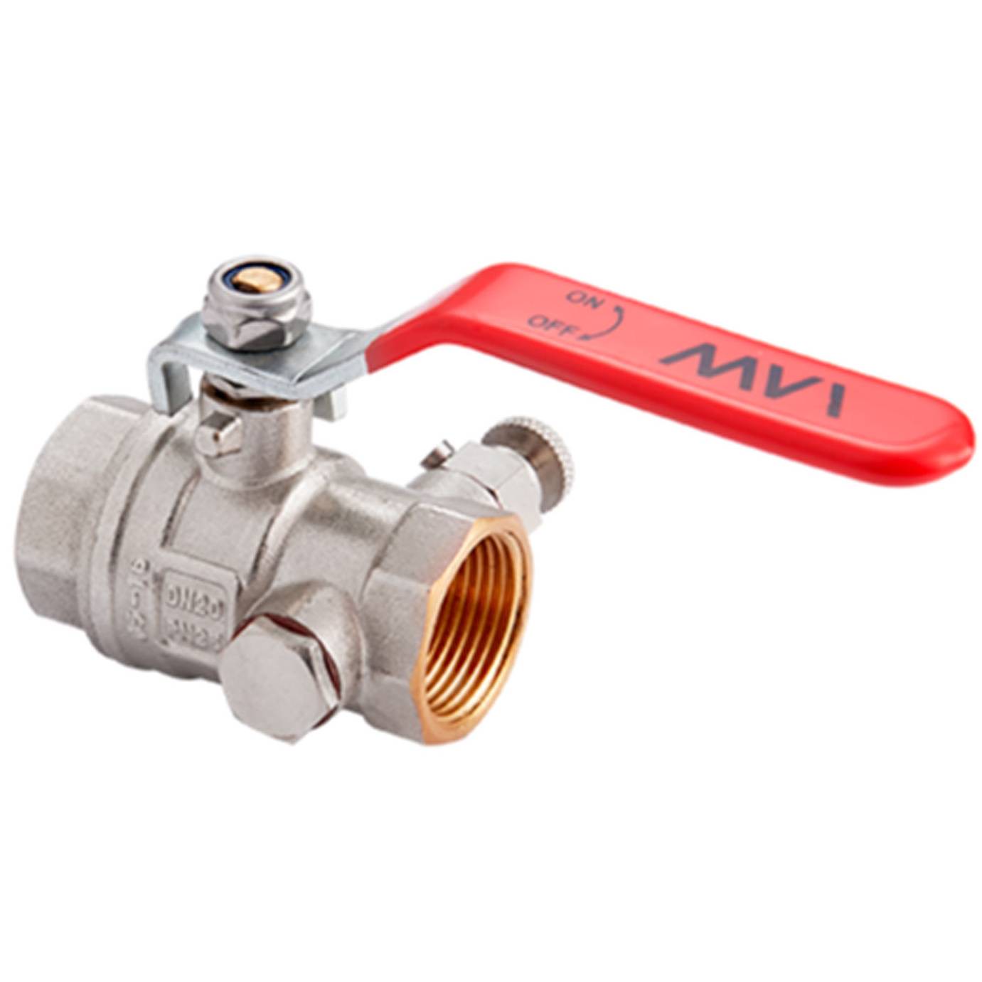 Кран шаровый латунный MVI DN25 PN40 с дренажём и воздухоотводчиком