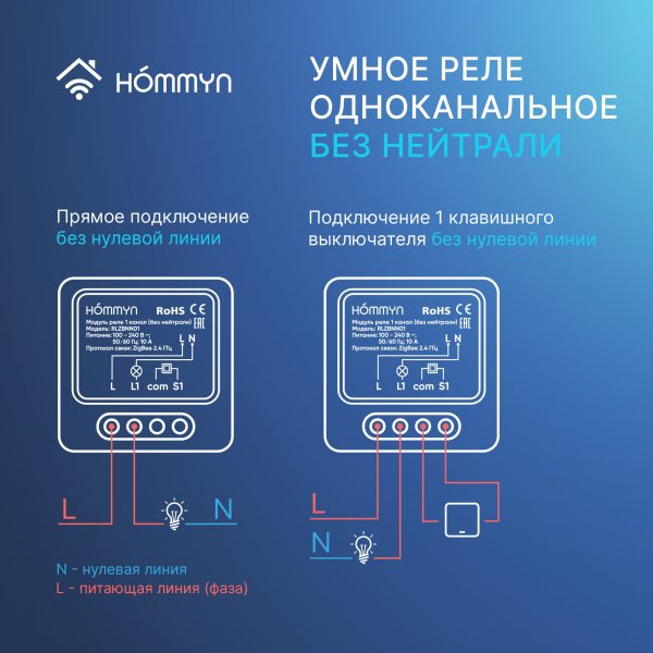 Модуль реле HOMMYN zigbee 1 канал (без нейтрали) RLZBNN01 — изображение 7