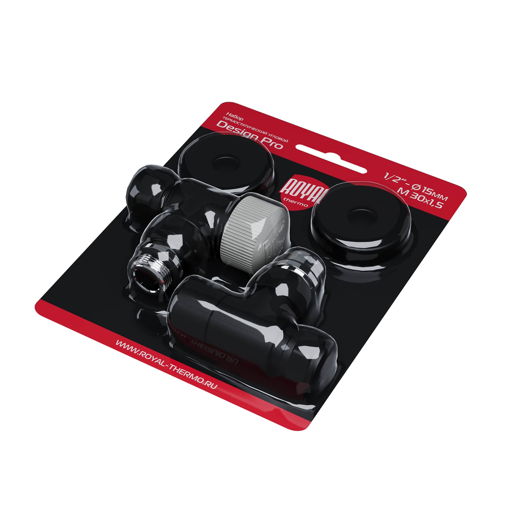 Набор термостатический угловой Royal Thermo Design Pro 15мм М30х1,5 (Черный) — изображение 8