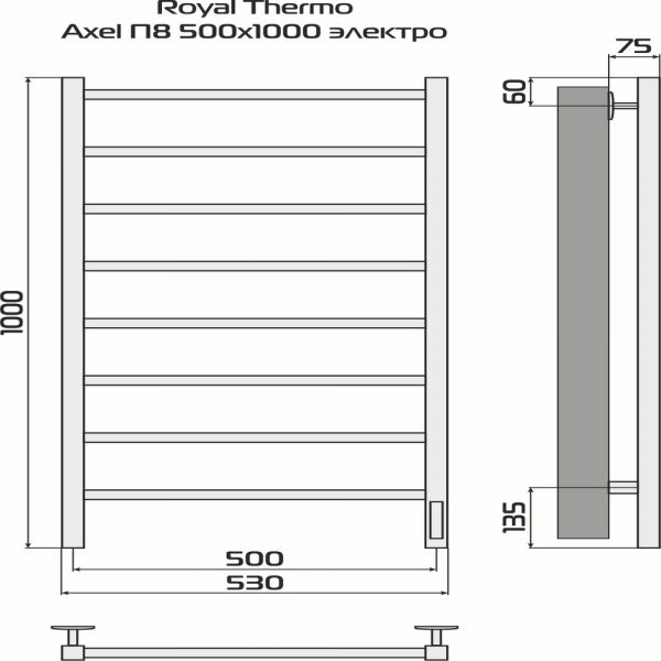Полотенцесушитель Royal Thermo Axel П8 500х1000 электро (встроен. диммер) черный — изображение 4