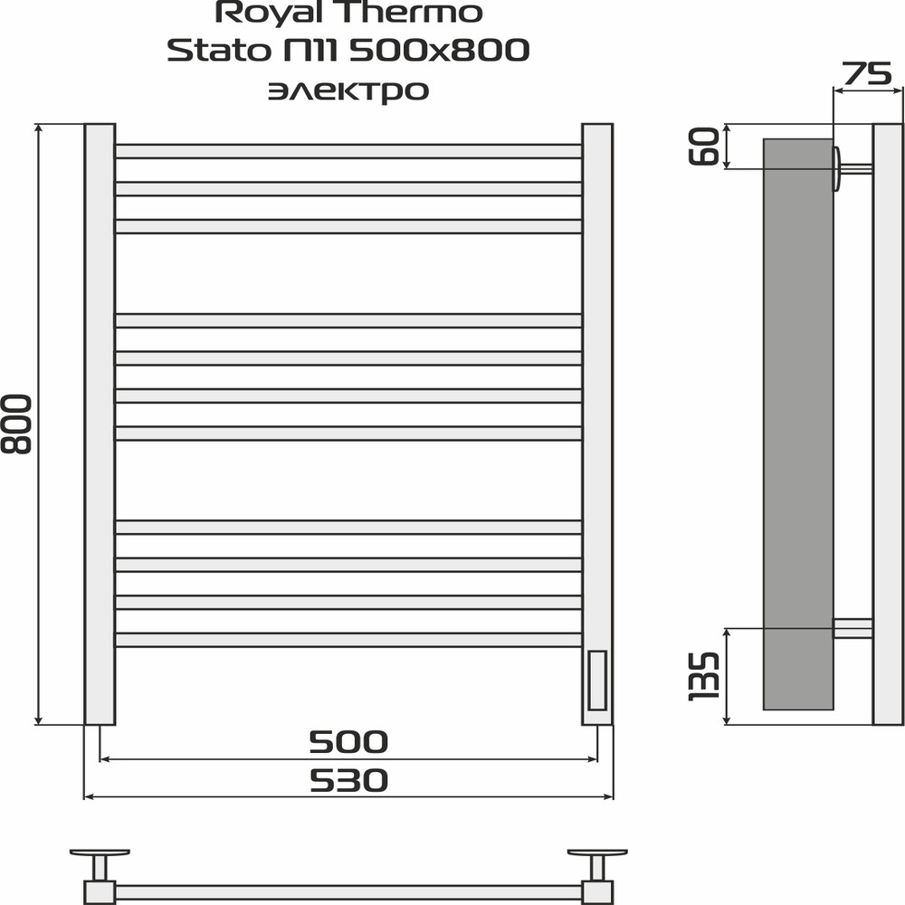 Полотенцесушитель Royal Thermo Stato П11 500х800 электро (встроен. диммер) стальной — изображение 4