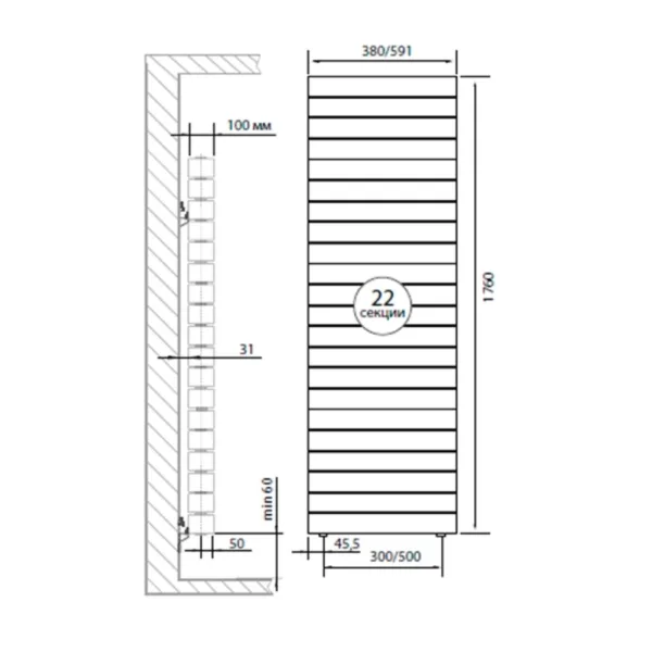Радиатор Royal Thermo PianoForte Tower Bianco Traffico - 22 секц. — изображение 3
