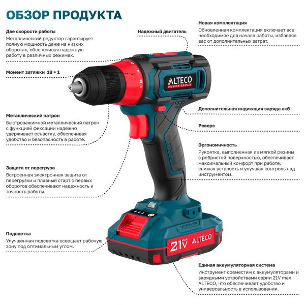Шуруповерт ALTECO дрель аккумуляторная CD 21-35 — изображение 3
