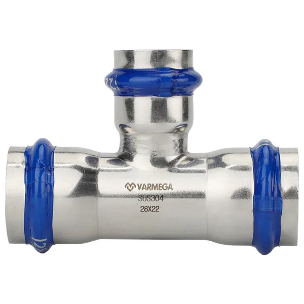Тройник VARMEGA раструбный Inox Press переходной 28x22x22