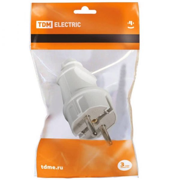 Вилка TDM ELECTRIC прямая с/з 16А 250В белый — изображение 2